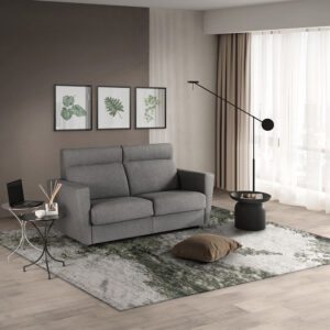 Contemporary classic white beige interior with sofa and decor – carpet background. Large modern japanese lamp and nature front view. 3d rendering illustration mockup. High quality 3d illustration